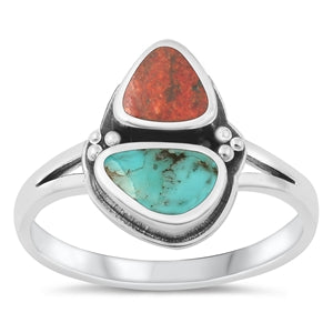Turquoise and Coral Ring