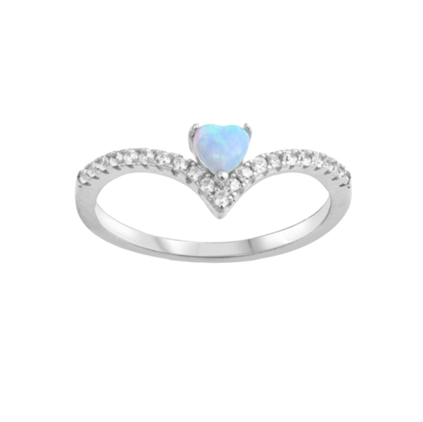 Chevron Blue Opal Heart Ring