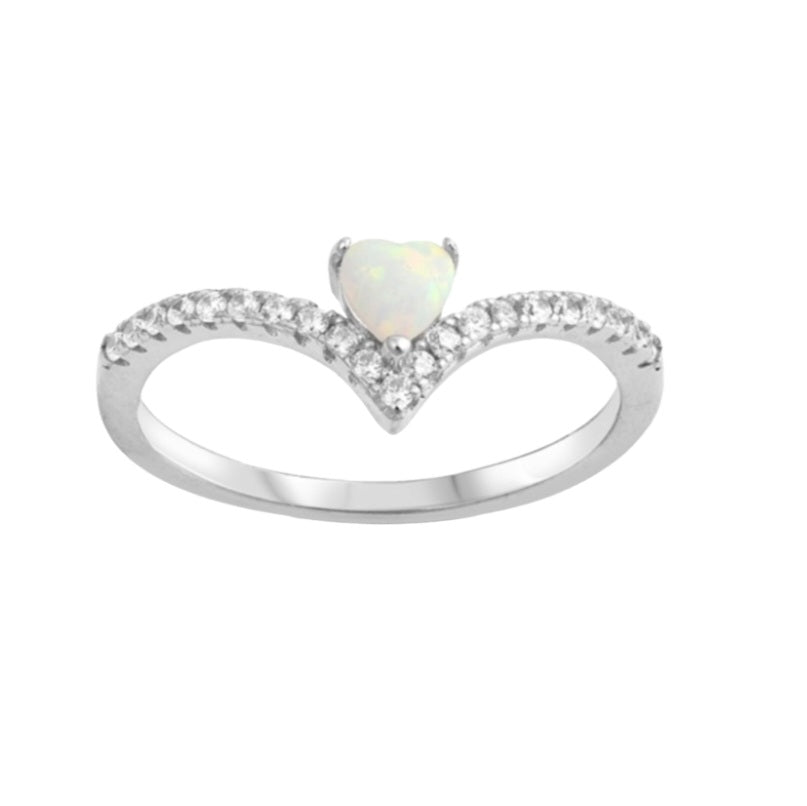 Chevron White Opal Heart Ring